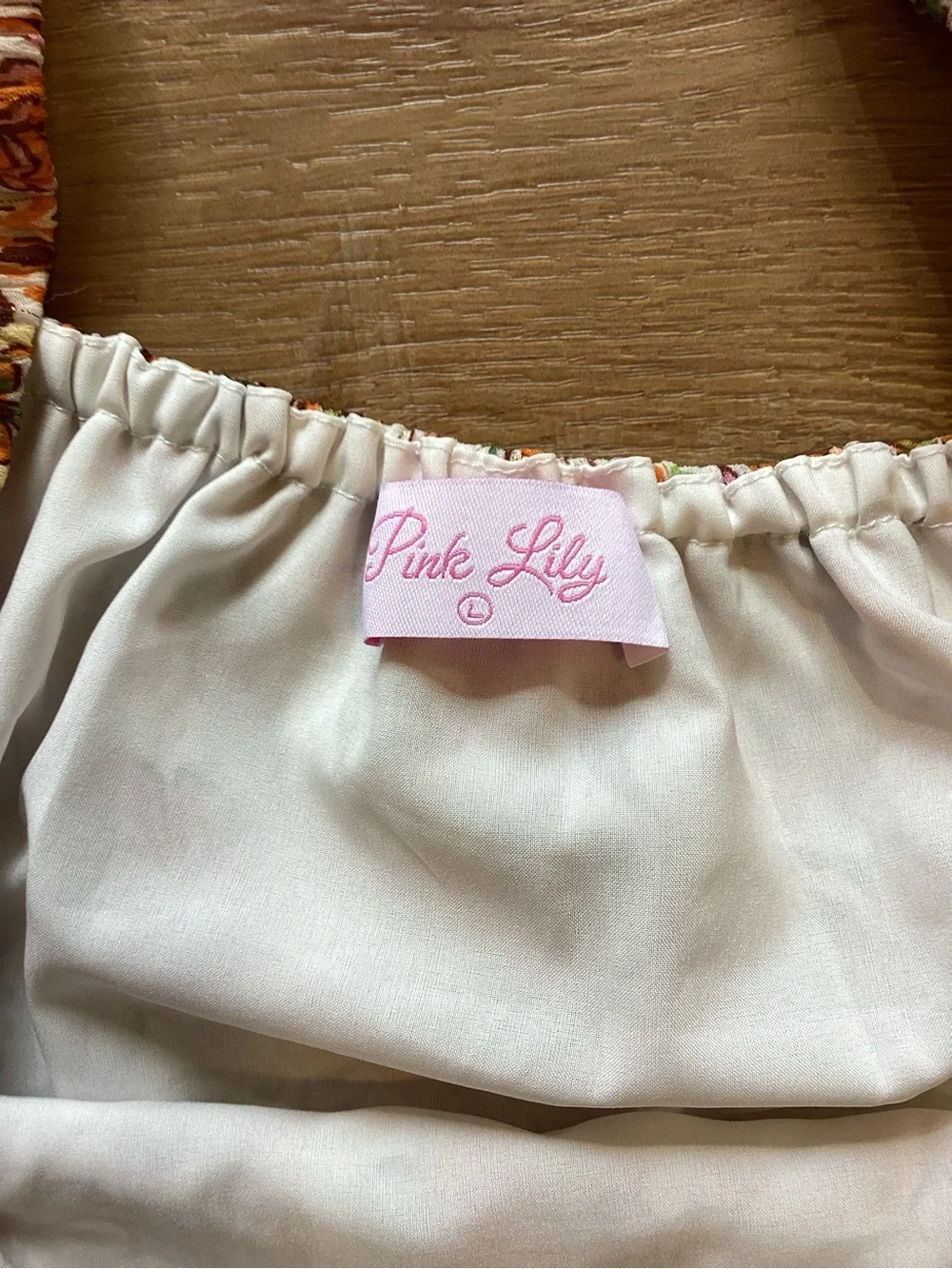 Pink Lily Orange‎ Floral Square-Neck Peasant Blouse